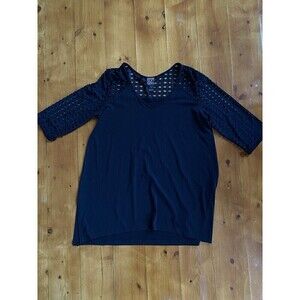 Clara sun woo womens size S perforated sleeve stretch tunic blouse black